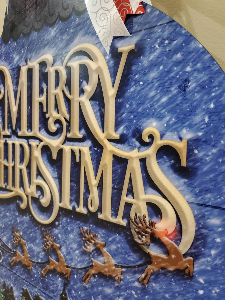 "Merry Christmas" Door Hanger, welcome door Hanger Sublimation, Merry Christmas door hanger, ornament shape door hanger, Santa and reindeer design