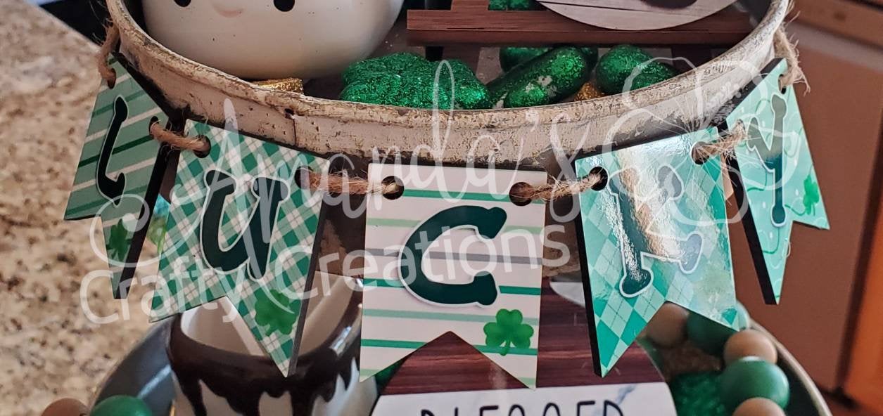 "St Patrick's day tiered tray decor", tiered tray, decor set, St. Patrick's day decor, rainbow