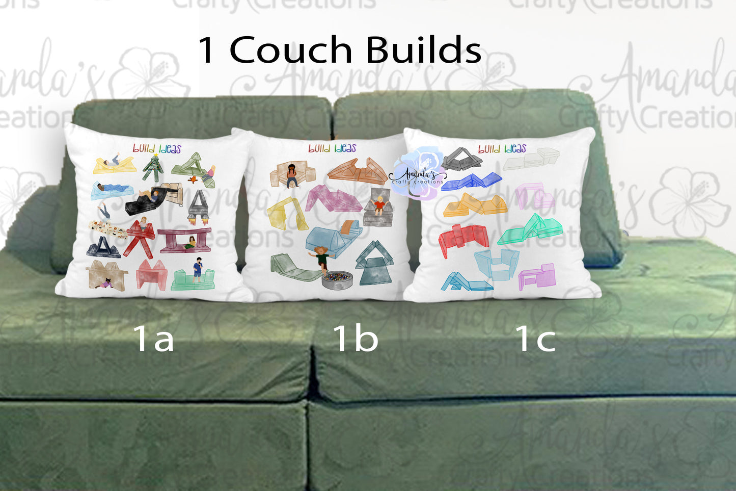 Customizable Play Couch configuration pillow case, watercolor image, play couch uses, pillow case for play room, playroom decor