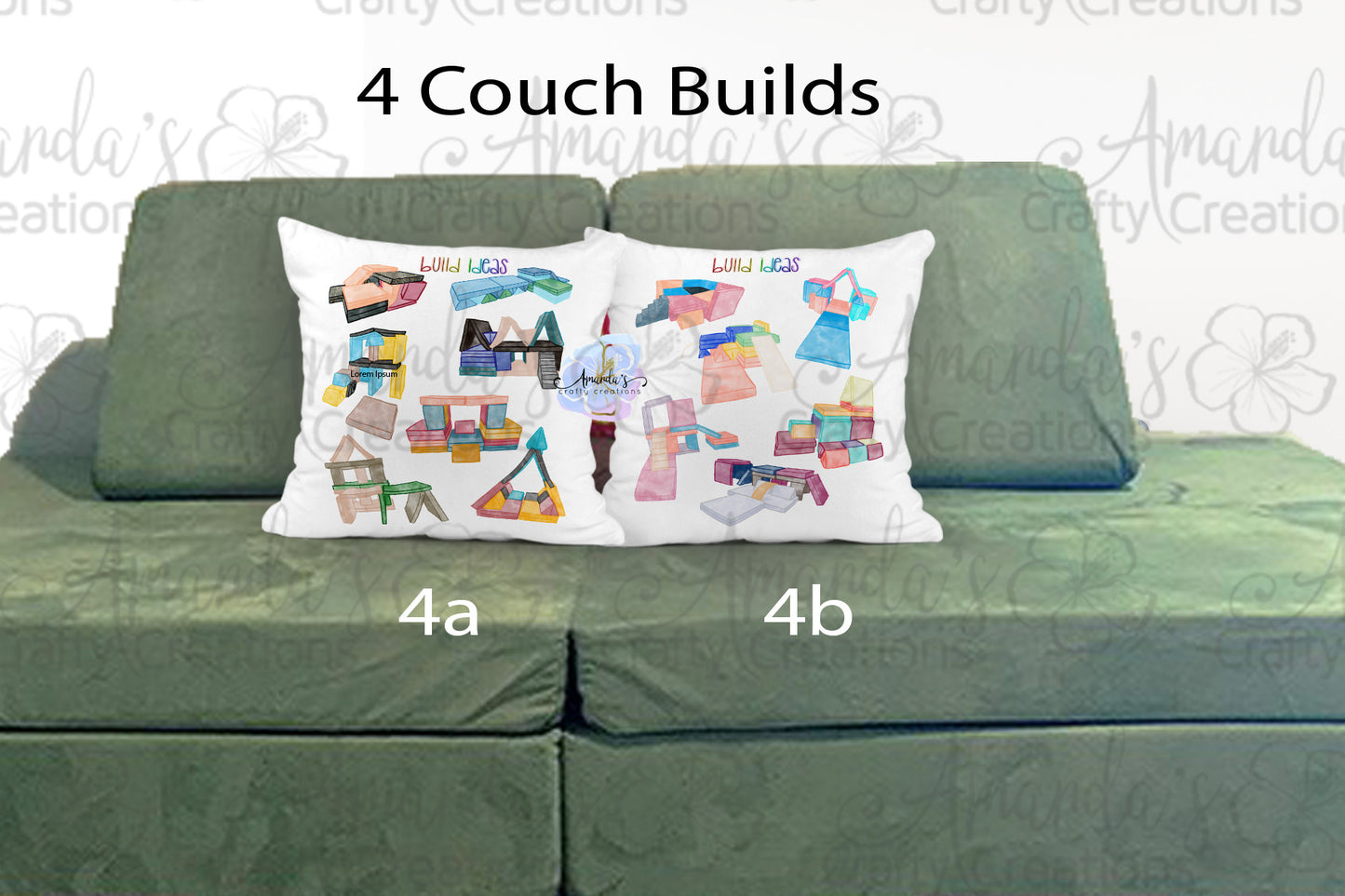 Customizable Play Couch configuration pillow case, watercolor image, play couch uses, pillow case for play room, playroom decor