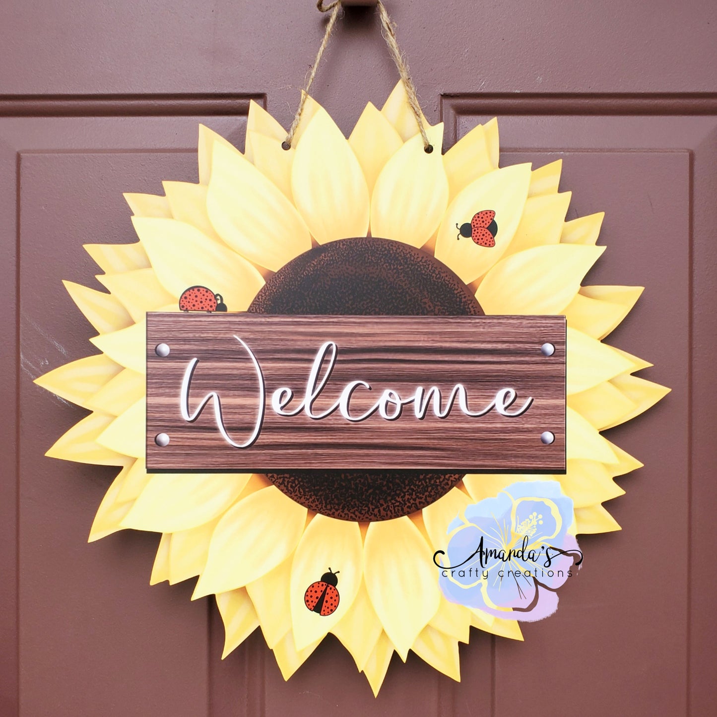 Sunflower welcome door hanger with lady bugs