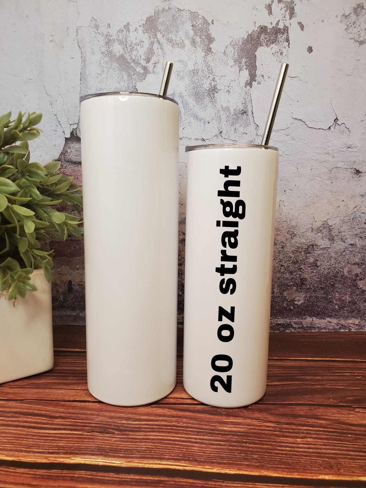 Customizable straight metal tumbler with straw