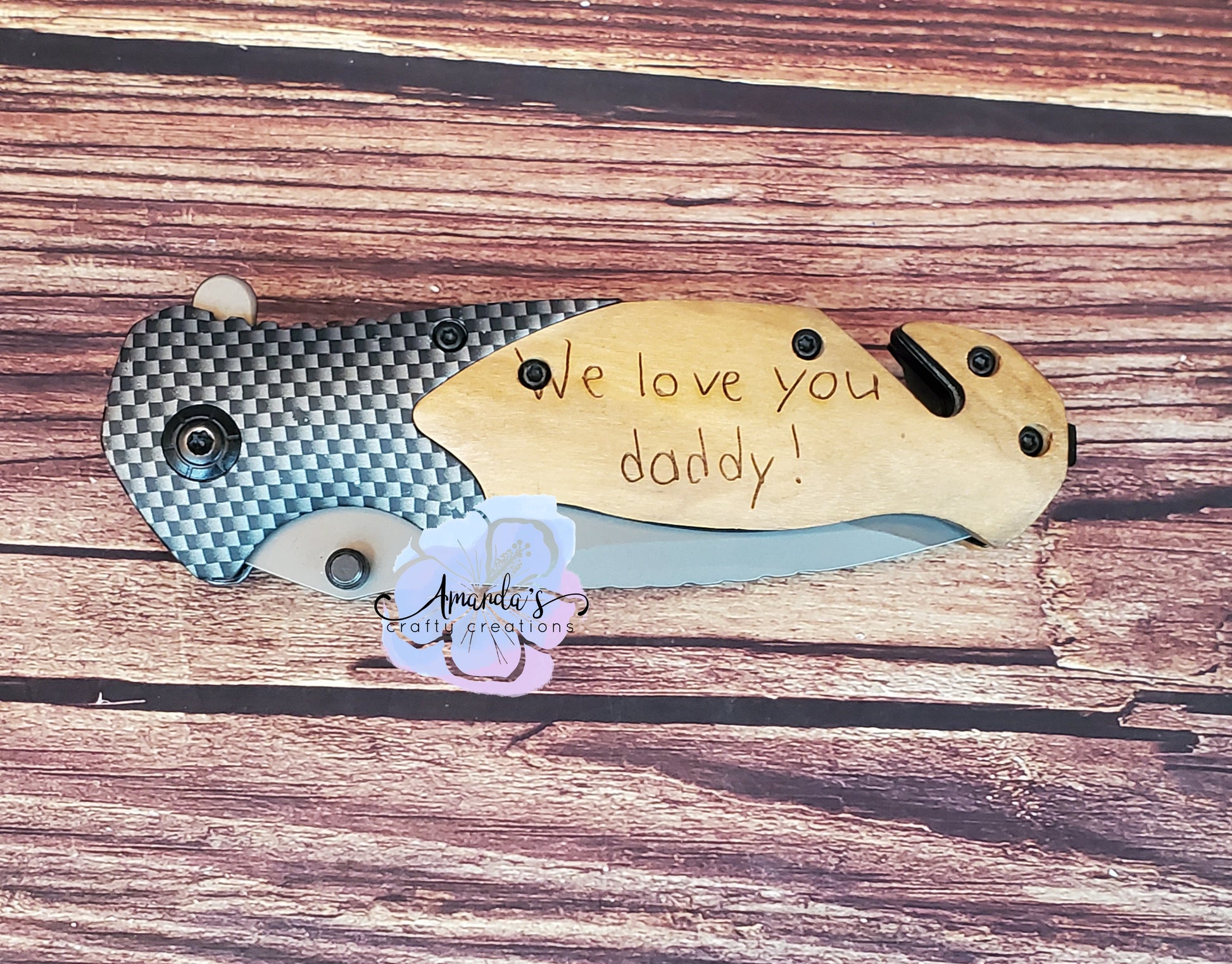 Customizable Wood handle pocket knife we love you, daddy