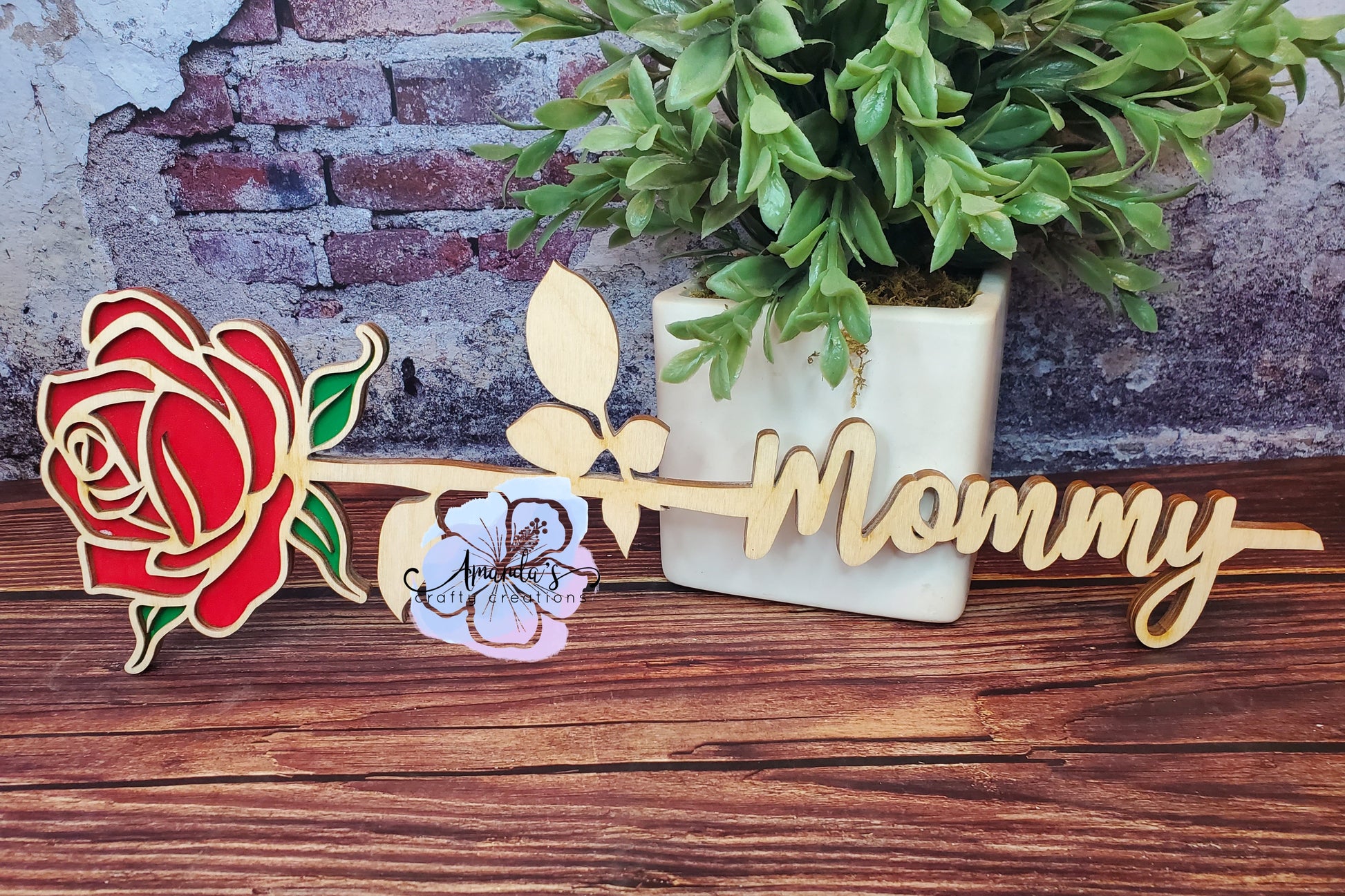 Mommy rose wooden laser cut home decor