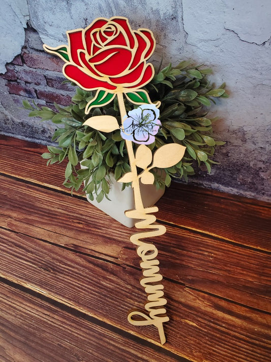 "Mommy Rose" Wood Rose, laser cut rose, 3d wood rose for Mom, Mother, Mama