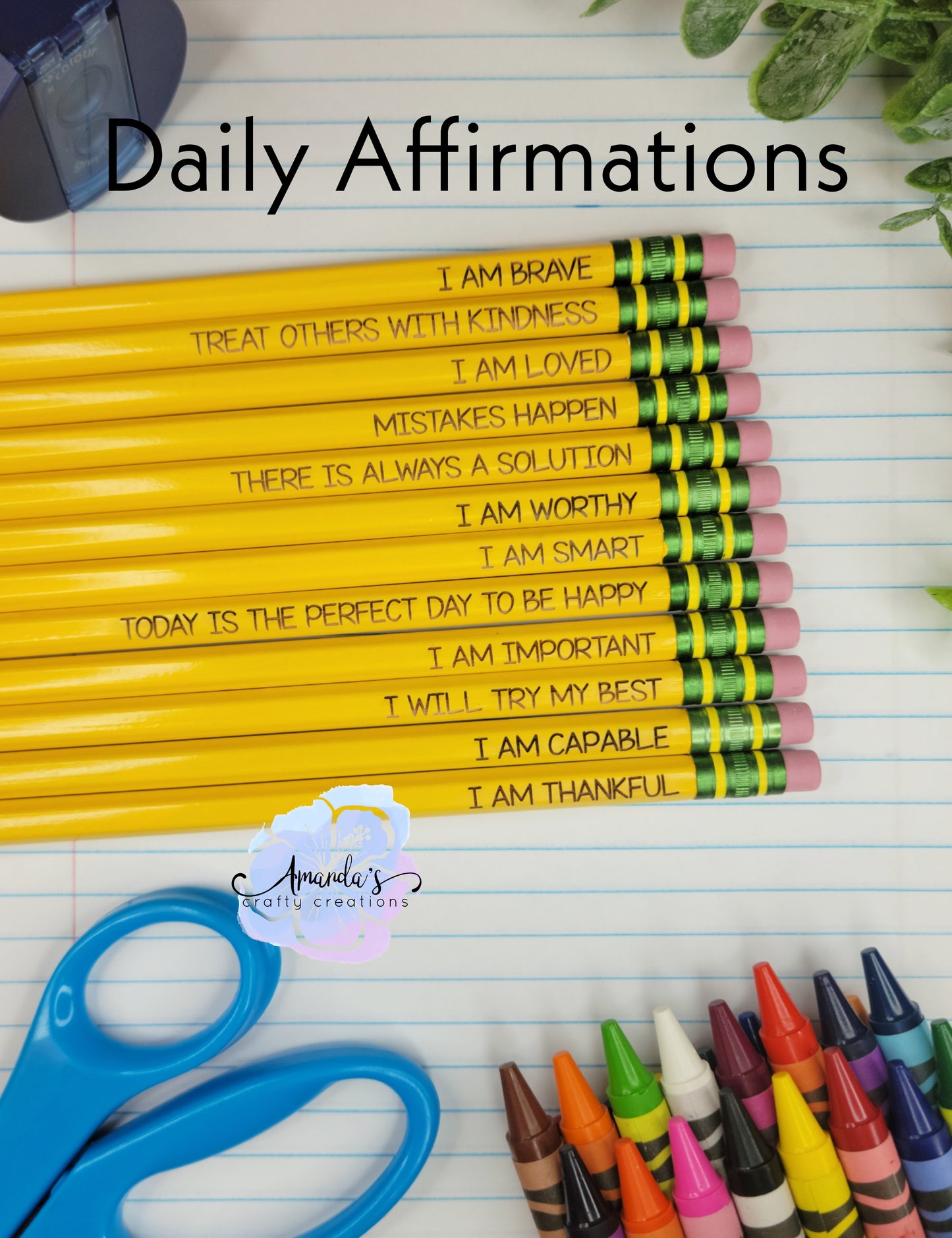 amousa Affirmation Pencil Set, Inspirational Pencils, Personalized