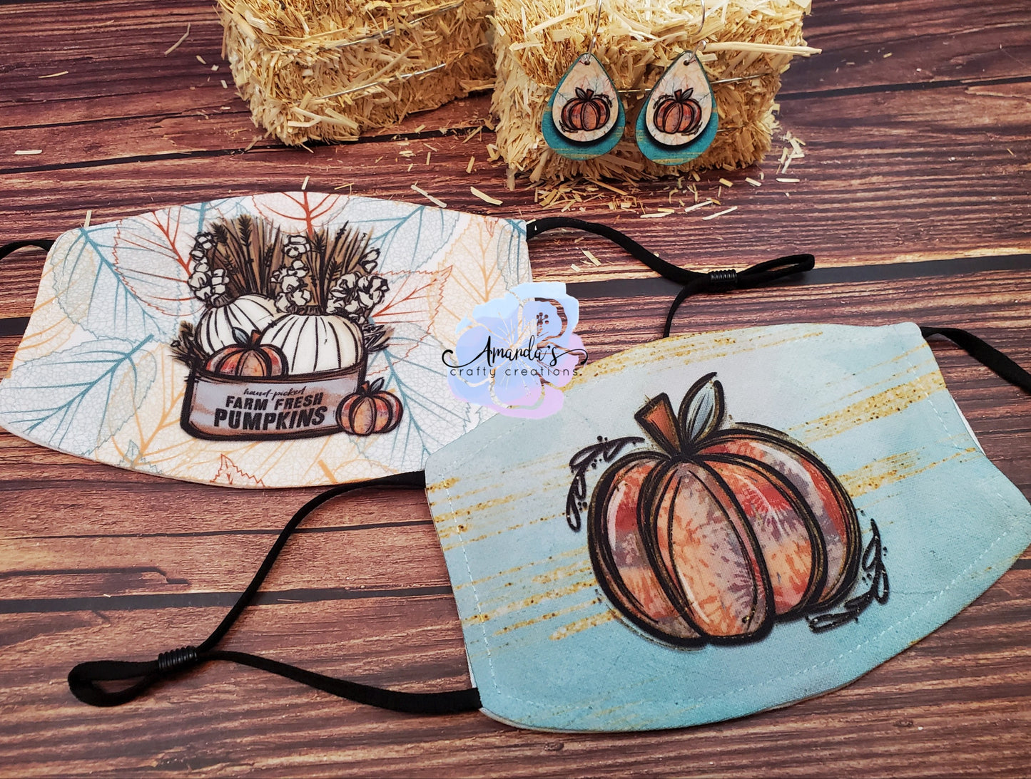 Adjustable masks with pumpkins and fall themed pictures
