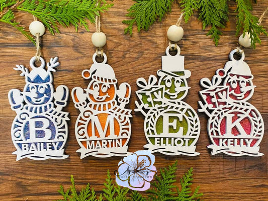 Customizable Snowman ornament, custom ornaments, choice of FOUR designs, layered ornament, 2 layer 3d, ornament