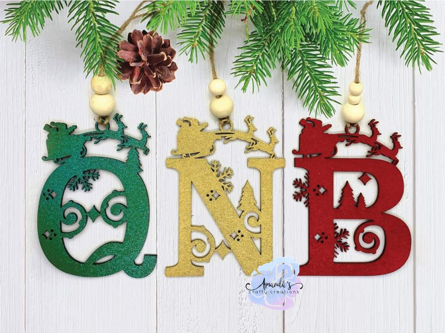 Customizable Christmas monogram tree ornament