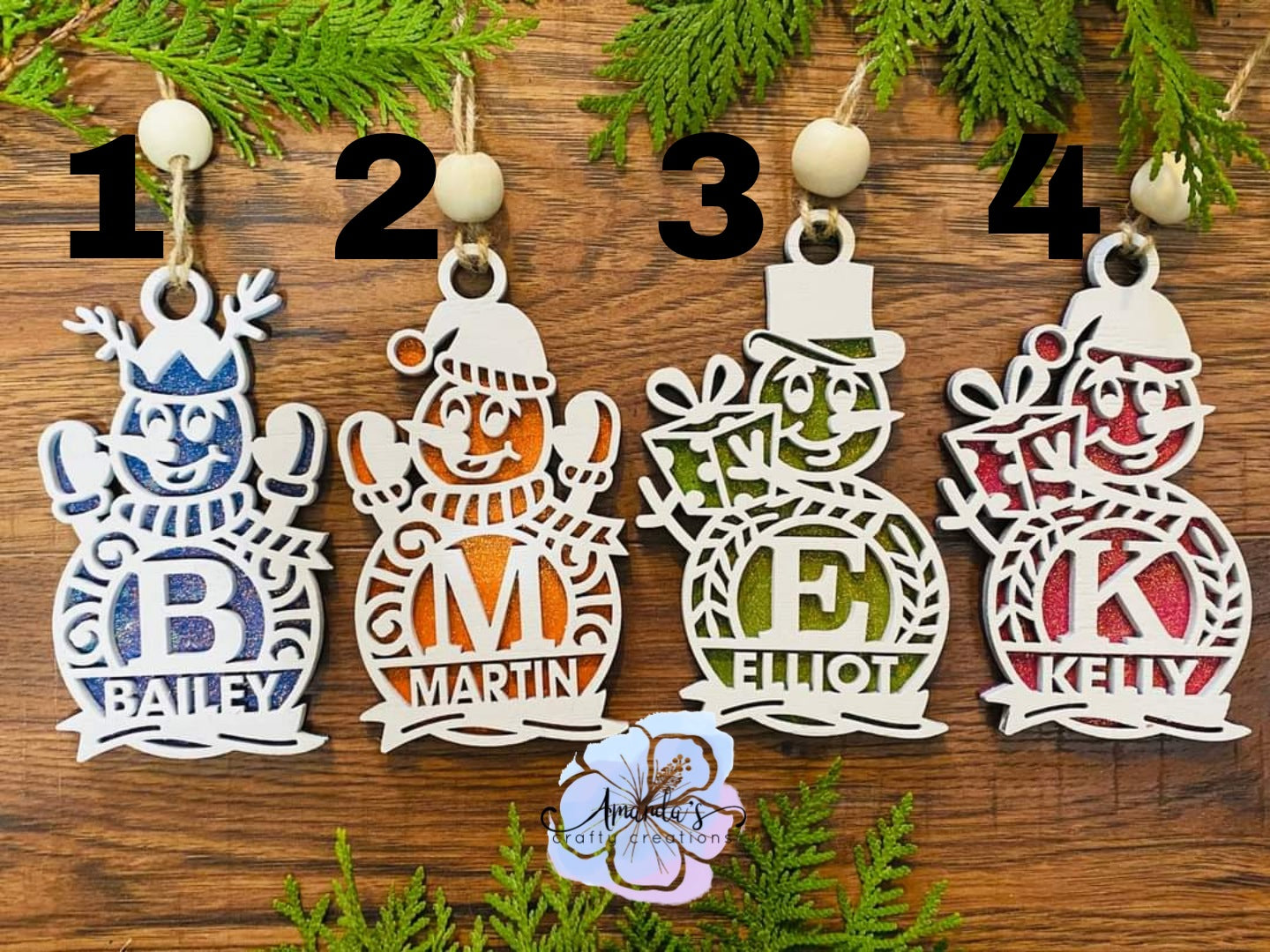 Customizable Snowman ornament with name and monogram