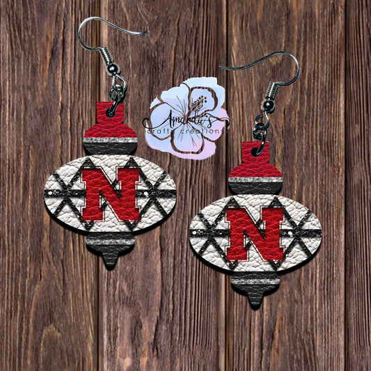 Drop Earrings, Nebraska Cornhusker ornament shaped