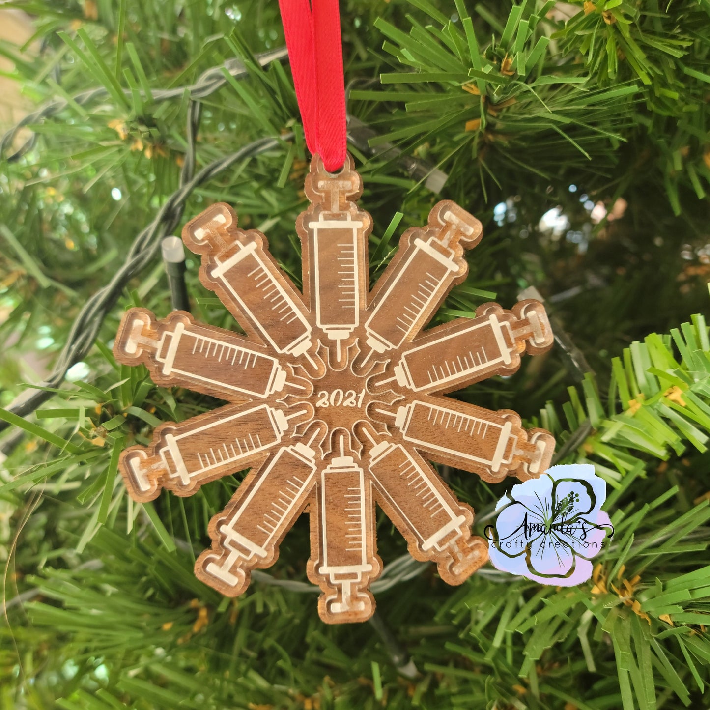 Get vaccinated 2021 Christmas ornament with vaccine needles