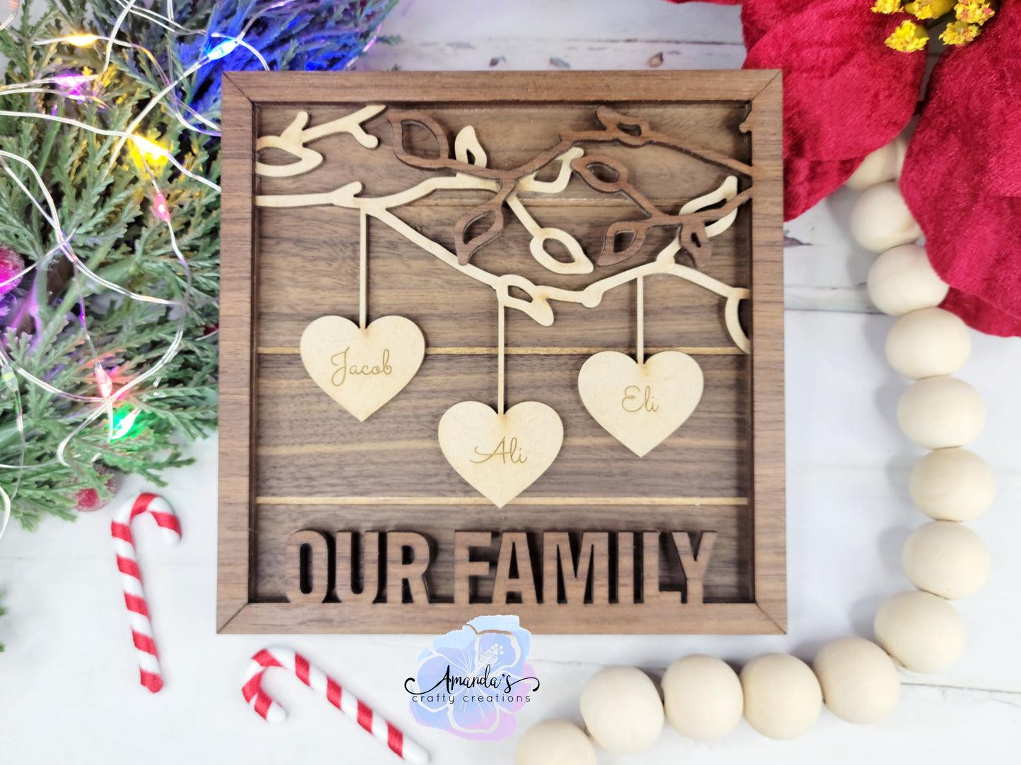 Customizable Family frame, custom family frame, personalized family decor, mothers day gift, grandma, grandpa, love grows here, wood family name decor