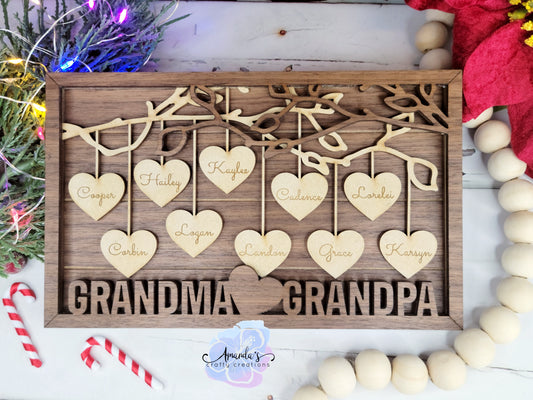 Customizable Family frame Grandma and Grandpa with grandchildren hearts home decor