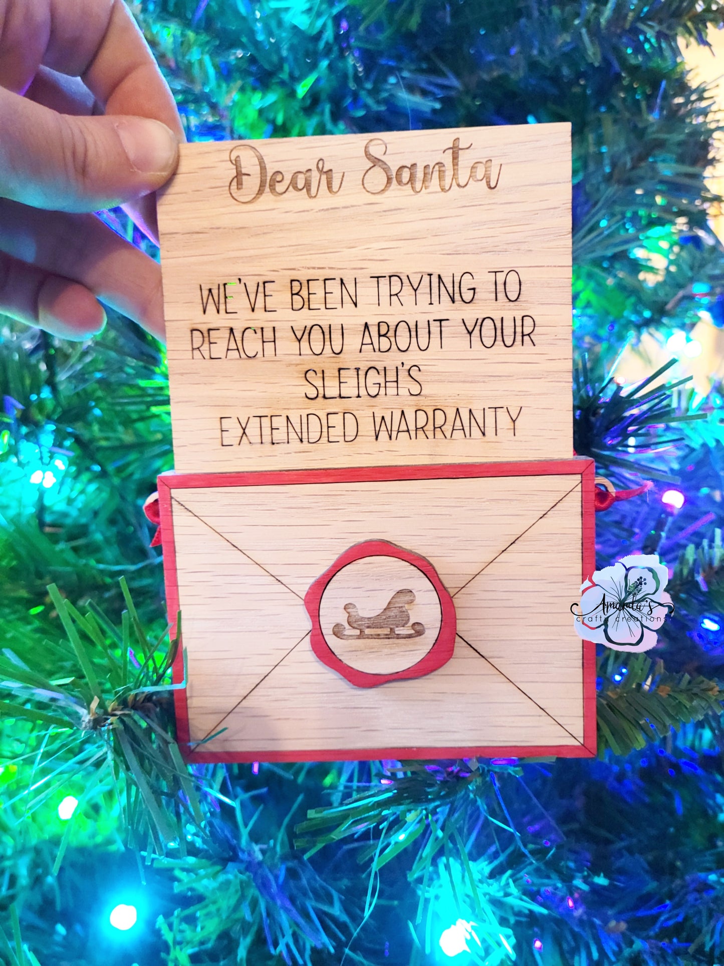 "Dear Santa" funny layered ornament, sleigh's extended warranty, gag gift, 2021, white elephant, layered ornament, adult humor, funny ornament