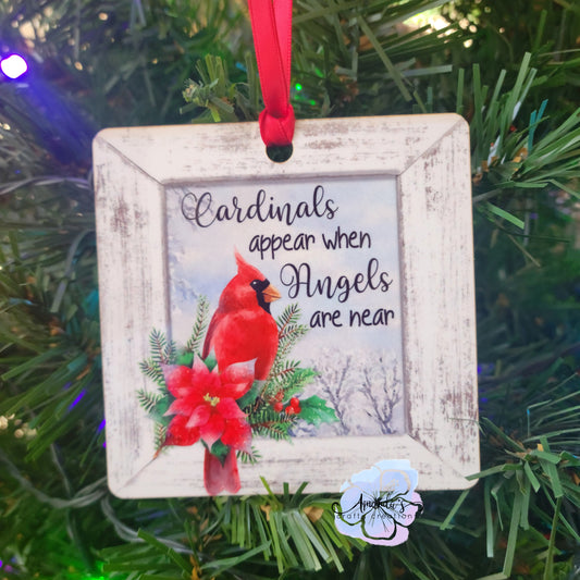 Cardinals appear when angels are near Christmas ornament
