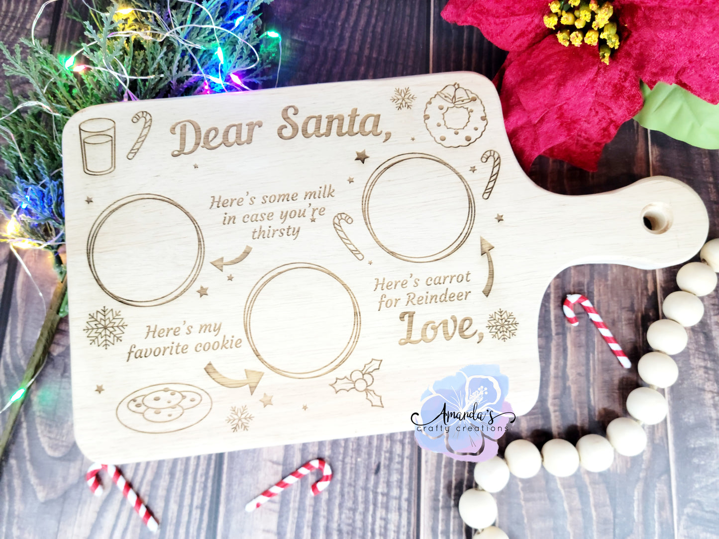 Dear santa have some milk, cookies, and a carrot for the reindeer engraved cutting boards