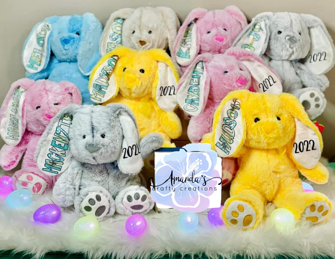 Customizable Personalized stuffed bunny with name and year