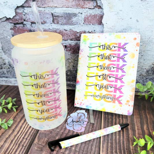 Fuck everything tumbler with matching journal and pen