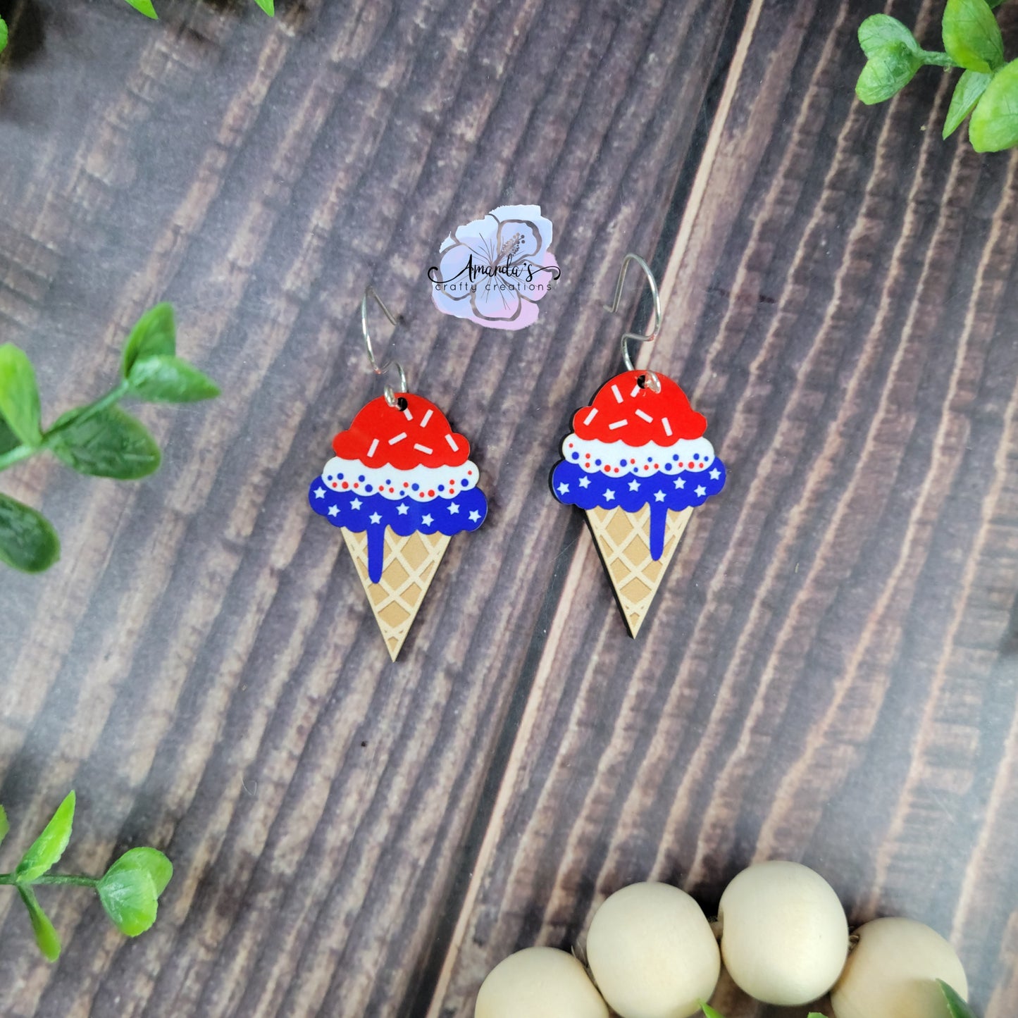 Drop earrings patriotic ice cream cones