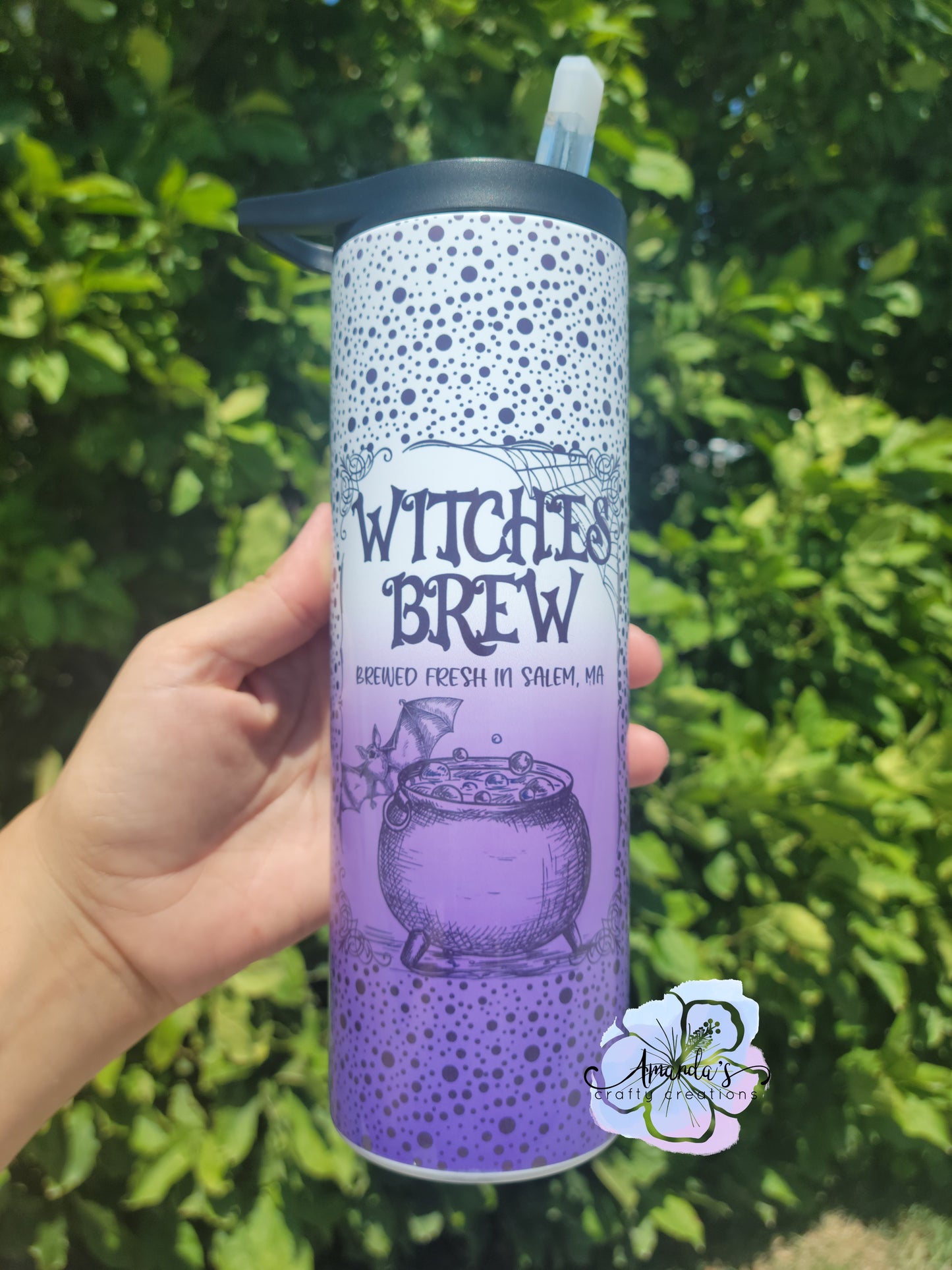 "Witch's Brew" 20 oz or 30 oz skinny metal tumbler, Halloween, Witch, handle tumbler, metal tumbler with straw