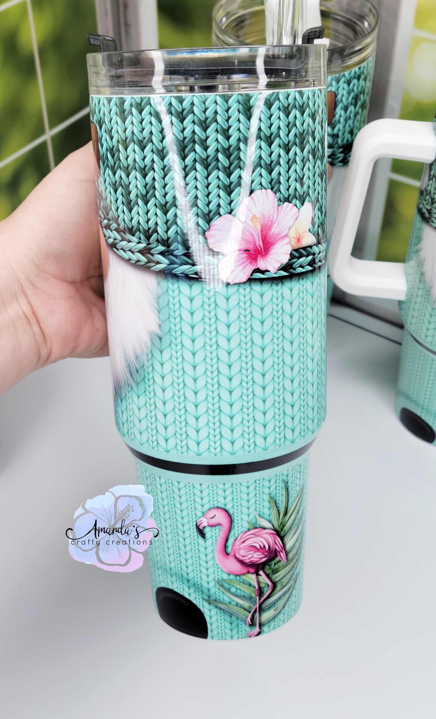 "Gnome" tumbler, 40 oz metal tumbler with handle, gnome lover, flamingo, tropical, metal tumbler with straw