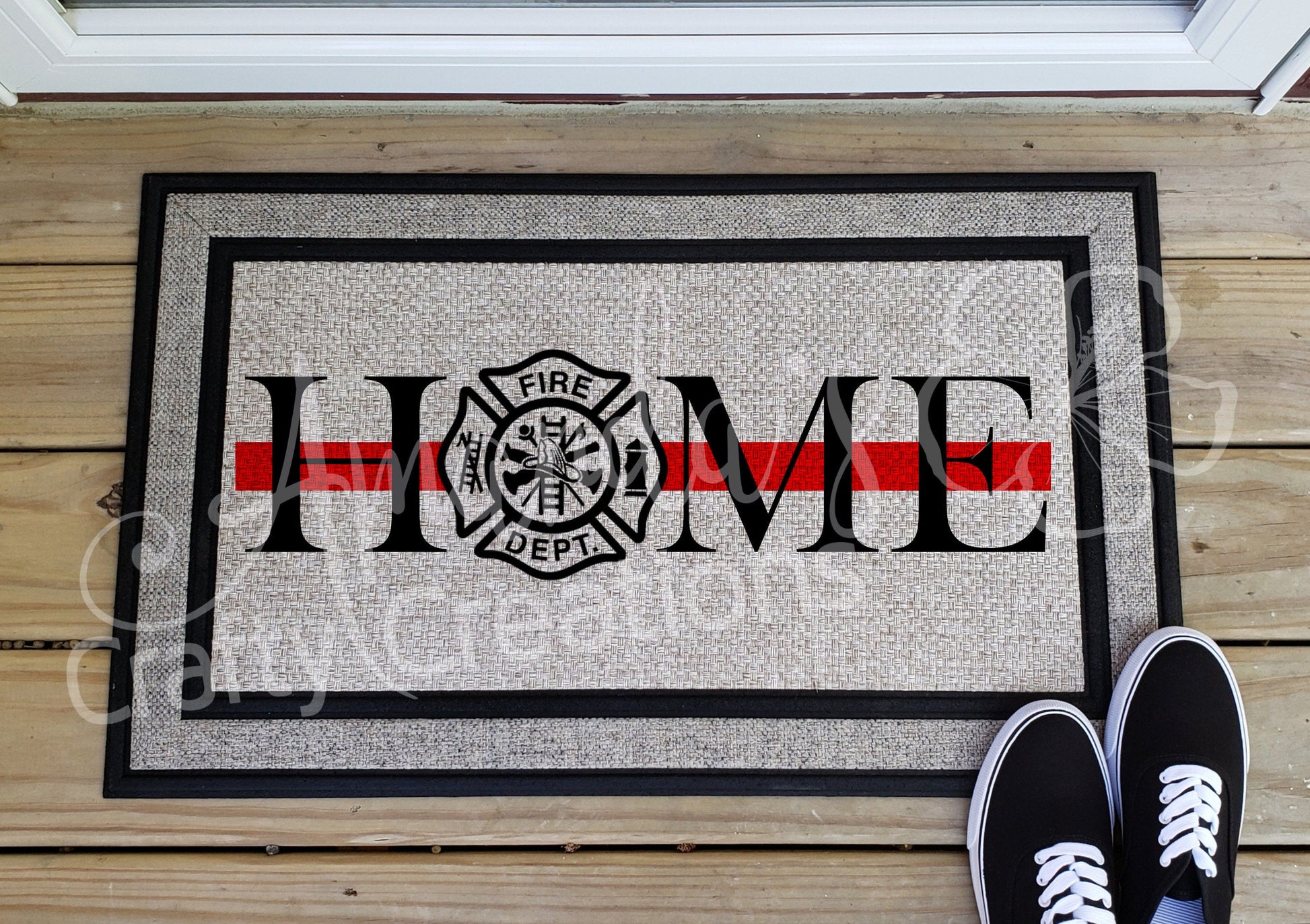 Thin Red Line Welcome Mat, Entry Mat, Fireman Home Mat, Home Decor, –  Amanda's Crafty Creations