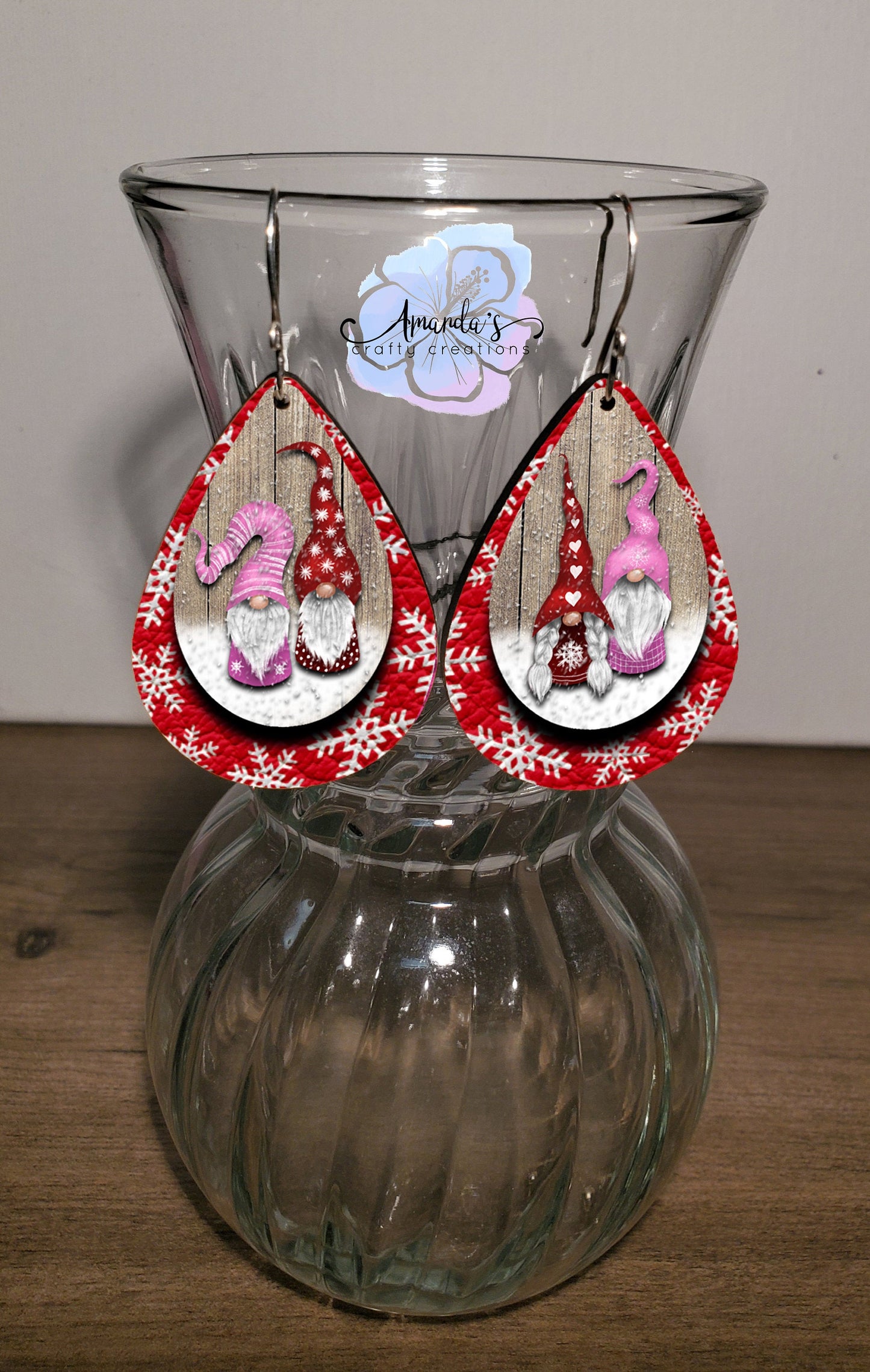 Drop Earrings, red and pink gnomes