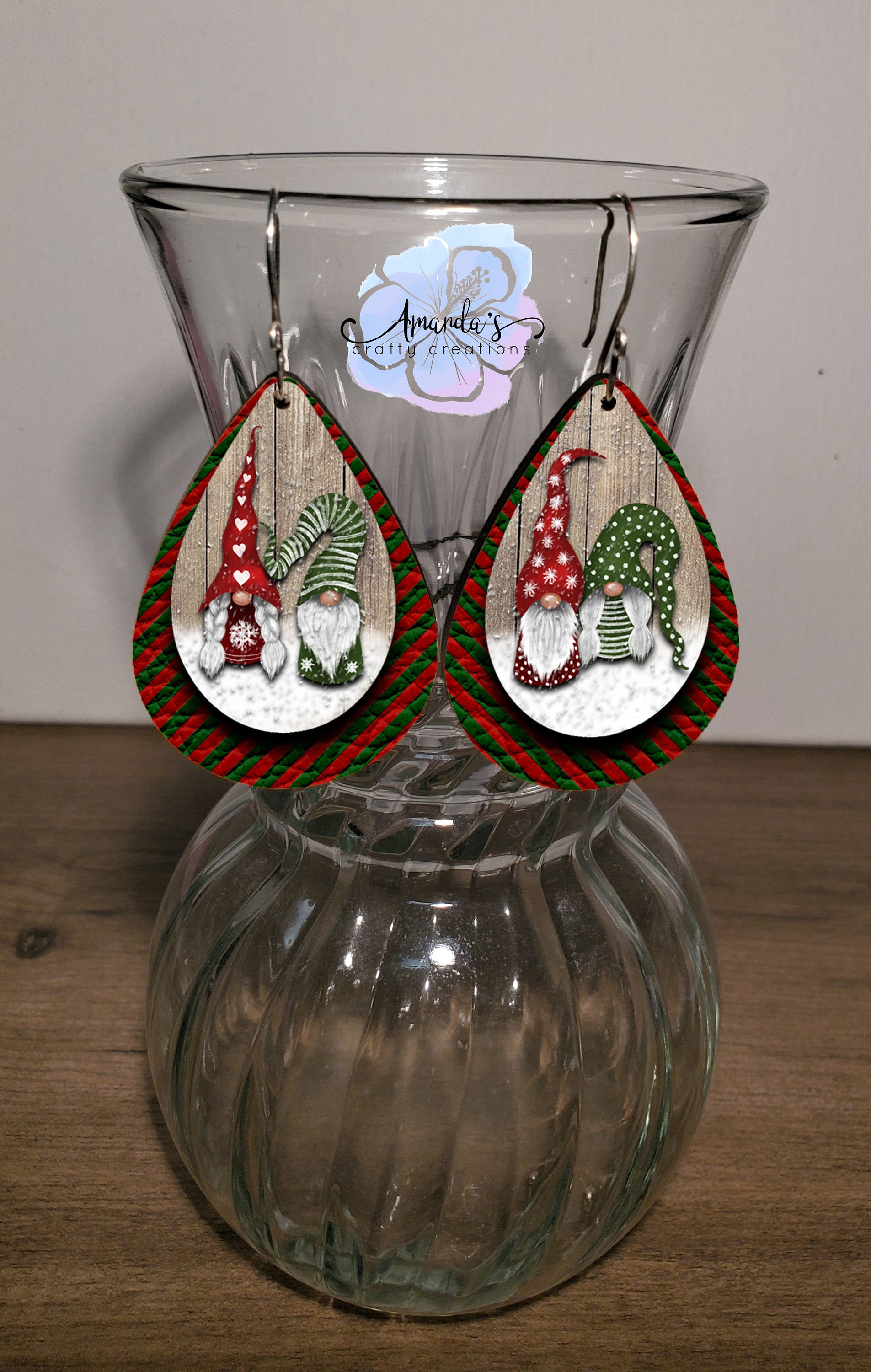 Drop Earrings, red and green Christmas gnomes