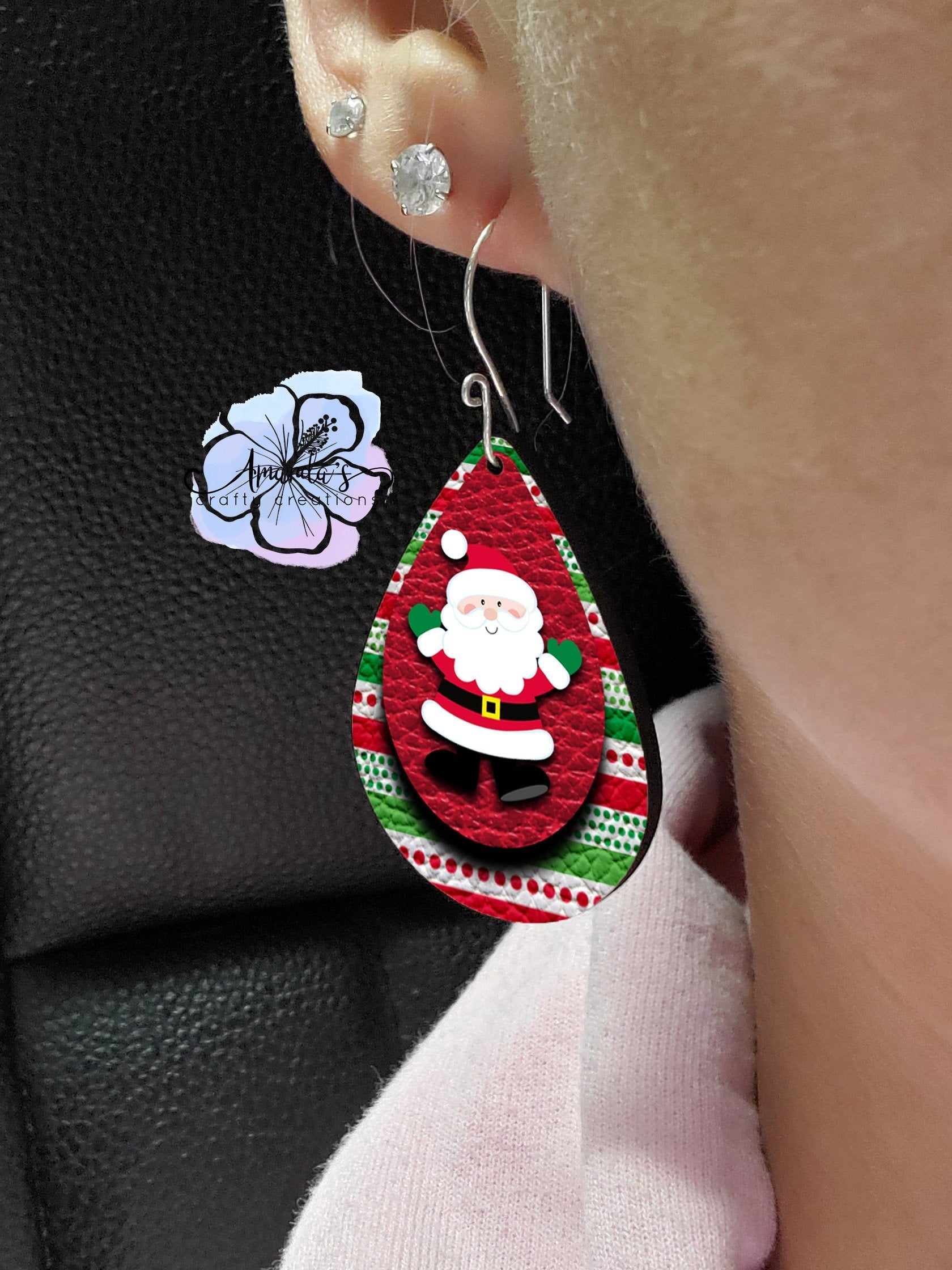 Drop Earrings, Christmas red and green Santa