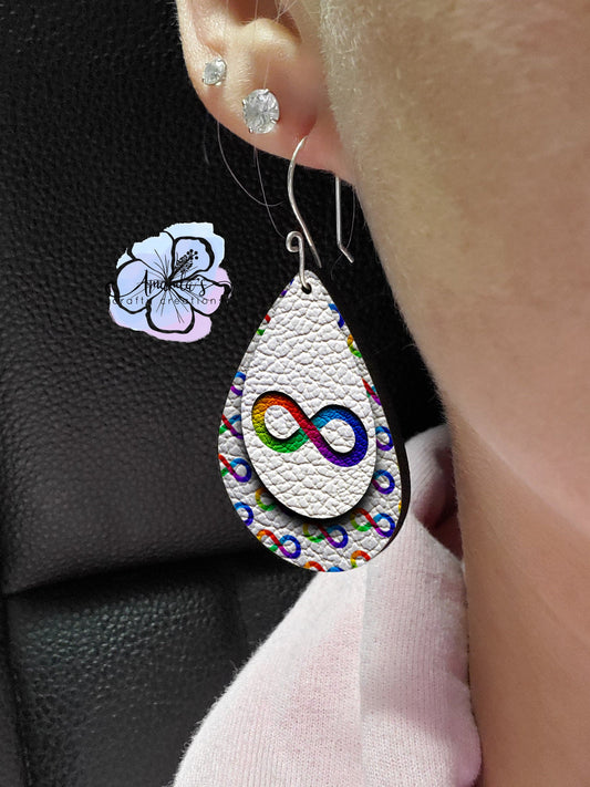 Drop Earrings, Dangle Earrings, Infinity sign, Rainbow Infinity Sign, Leather Texture Earrings, Layered look earrings, Drop earrings jewelry