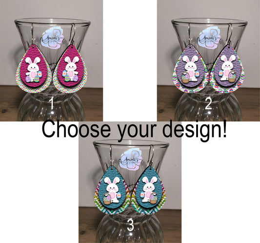 Drop Earrings, Easter bunny, choose yur design blue, purple, or pink.