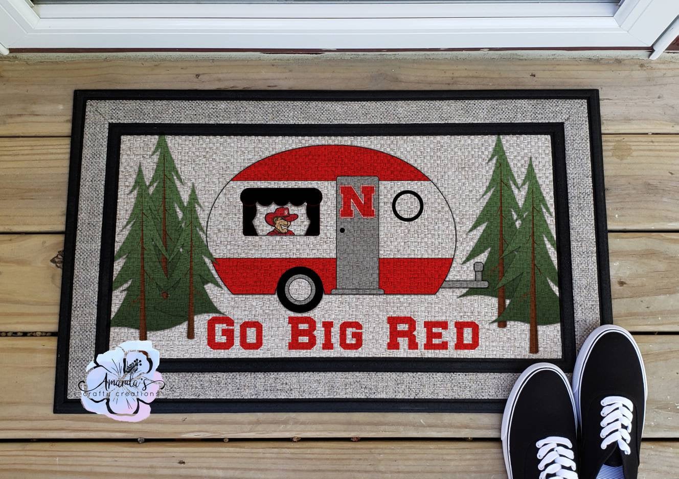 Go big red with camper customizable door mat