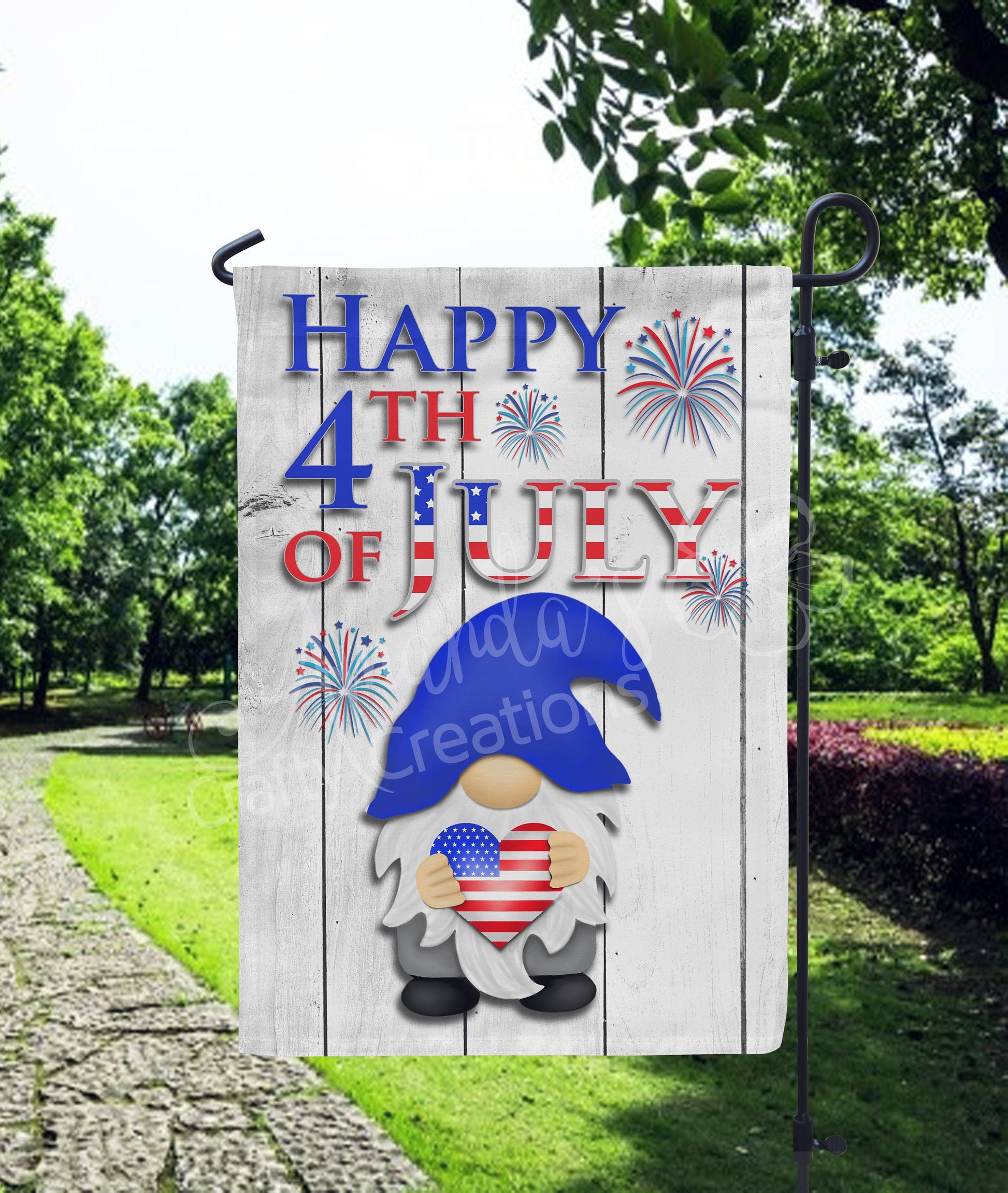Happy 4th of July gnome garden flag