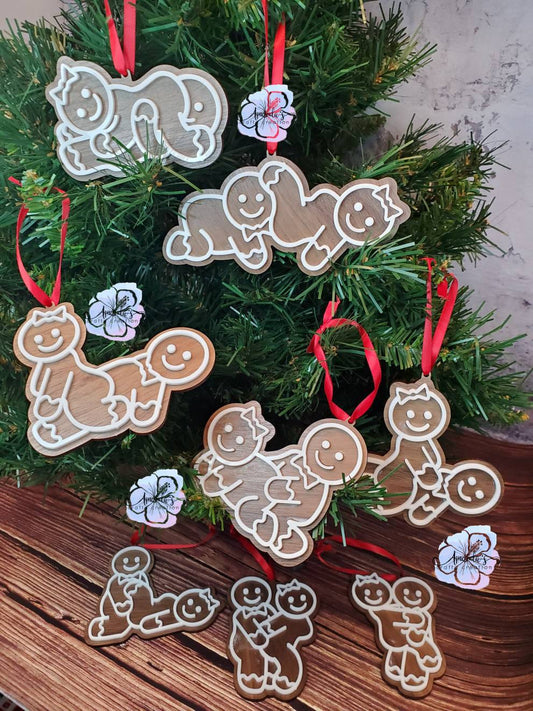 "Kama Sutra Gingerbread" ornament, gingerbread couples, gingerbread sex ornaments, funny gingerbread, layered ornament, adult humor, funny ornament