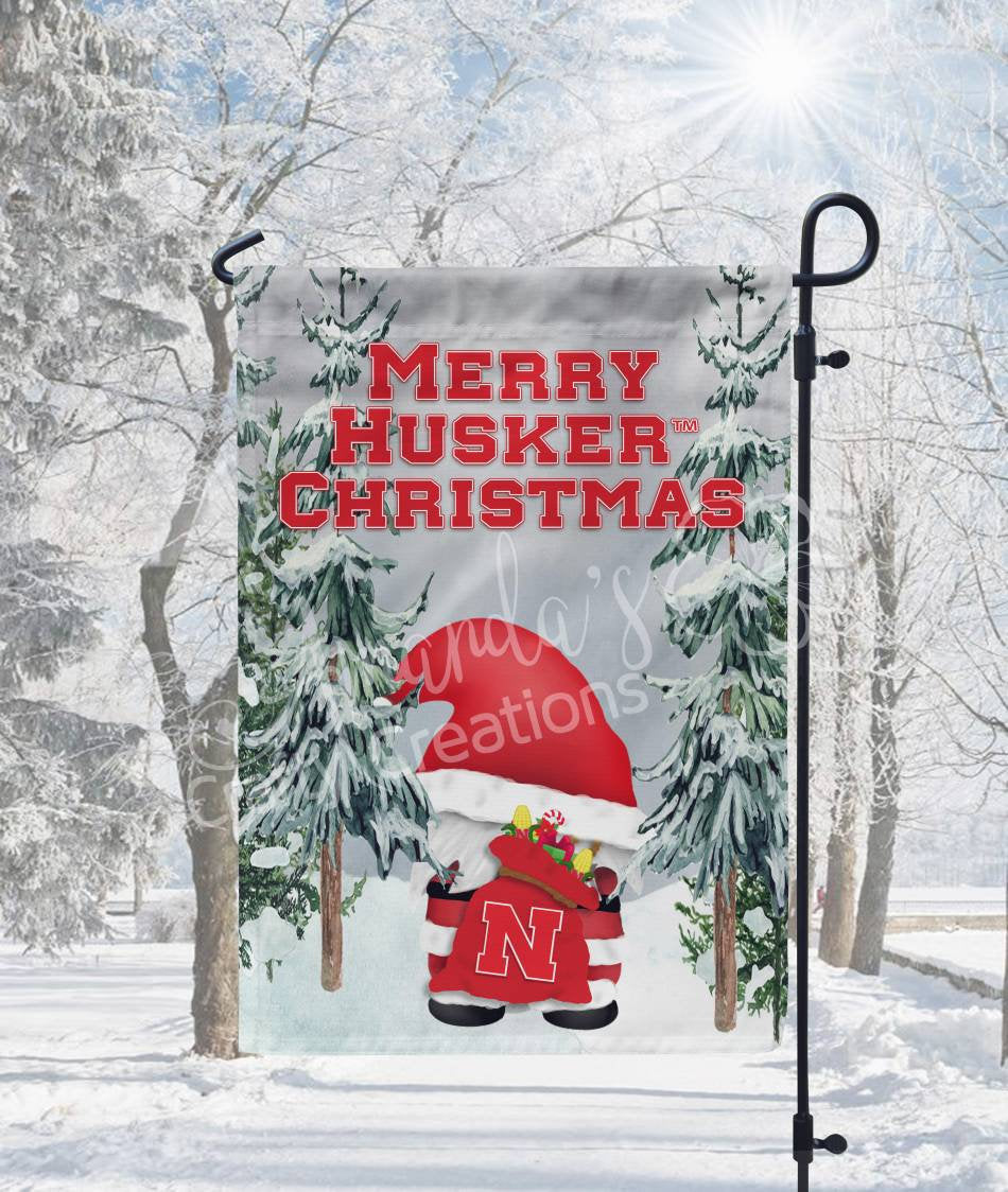 "Husker Christmas" Nebraska Huskers, Nebraska Flag, Nebraska Garden Flag, Licensed Nebraska Cornhusker Product, Christmas, Santa, Home Decor, Husker gift, Husker fan