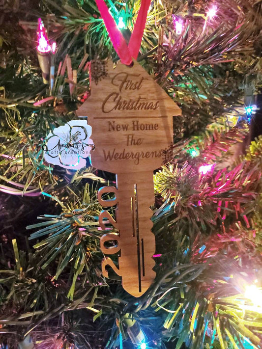 First christmas in our new home customizable home key shaped Christmas ornament