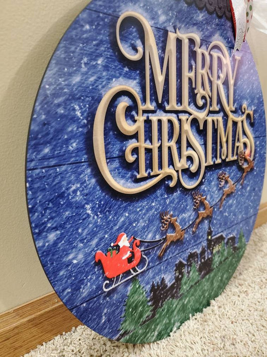 "Merry Christmas" Door Hanger, welcome door Hanger Sublimation, Merry Christmas door hanger, ornament shape door hanger, Santa and reindeer design