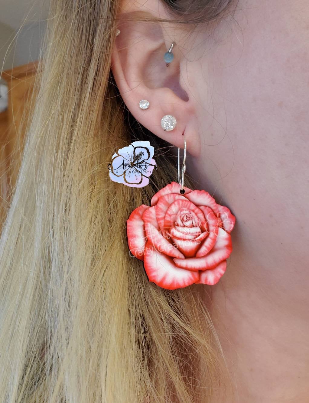 Drop Earrings, rose shape