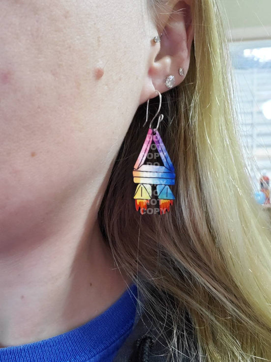 Drop Earrings, Dangle Earrings, Fun rainbow earrings, Rocket Earrings, Rainbow Earrings, Drop earrings jewelry