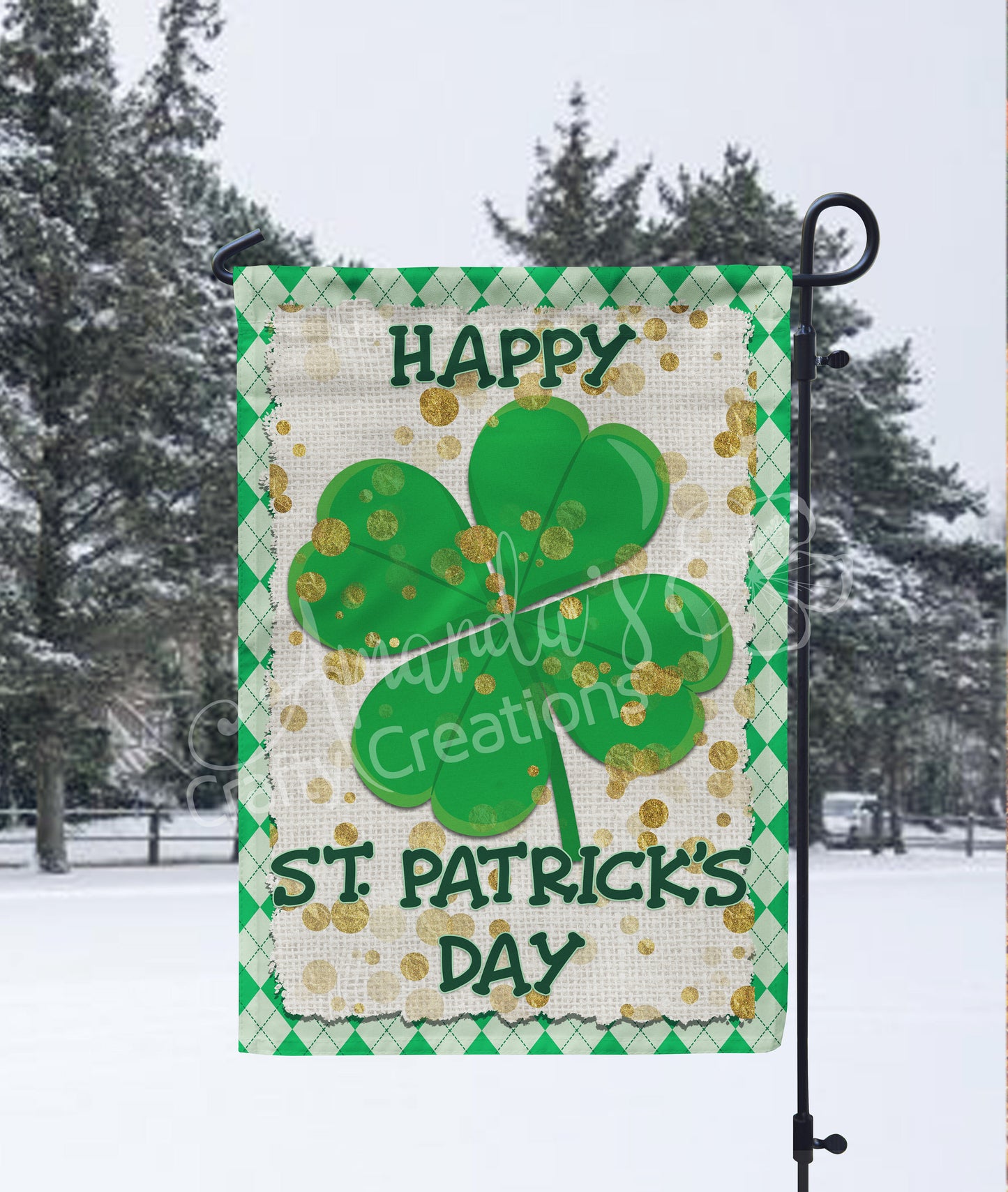 Happy St. Patrick's day garden flag with shamrock