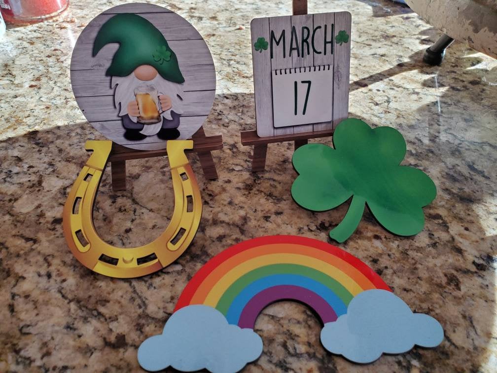 "St Patrick's day tiered tray decor", tiered tray, decor set, St. Patrick's day decor, rainbow