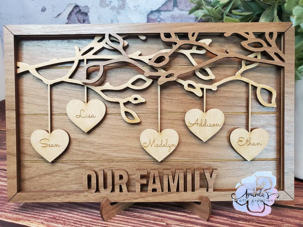 Customizable Family frame, custom family frame, personalized family decor, mothers day gift, grandma, grandpa, love grows here, wood family name decor