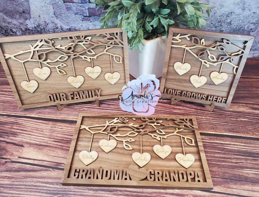 Customizable Family frame, custom family frame, personalized family decor, mothers day gift, grandma, grandpa, love grows here, wood family name decor